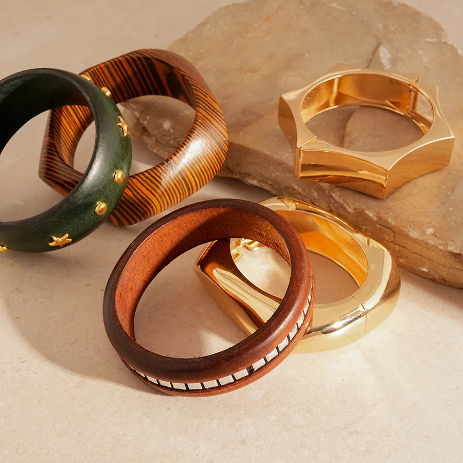 Coffee-brown resin dome bangle, minimalist slip-on bracelet