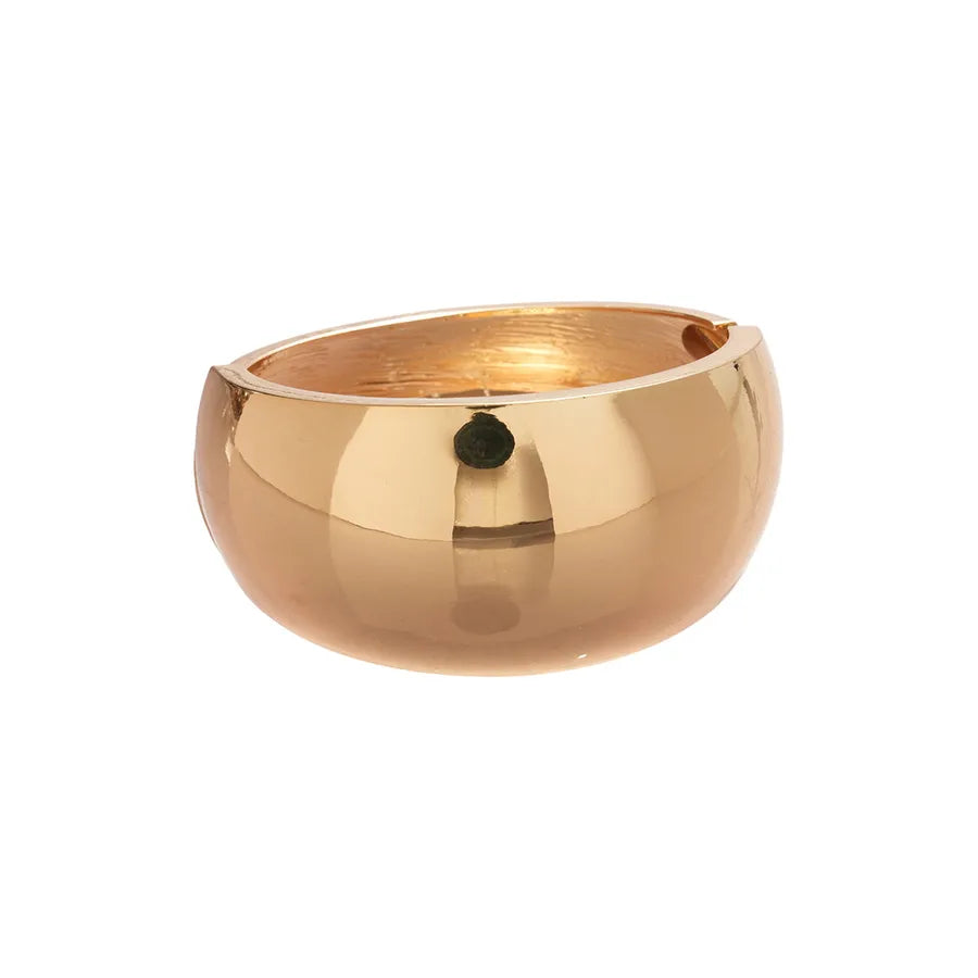 Gold & ivory leopard print segment bangle — wide statement bracelet on model