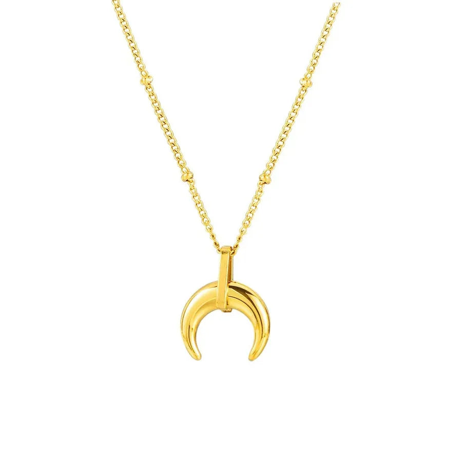 Gold-plated layered necklace with crescent moon pendant on beaded chain — minimalist celestial jewelry from The Layers.