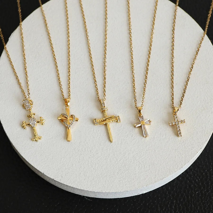 Faithline Minimal Gold Cross Necklace Collection – Elegant crystal and gold cross pendants – Layers Store UK