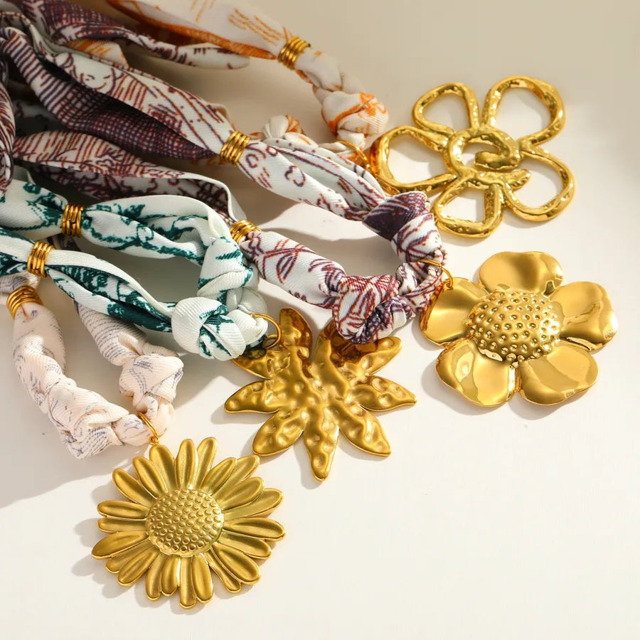 PetalPoise – Gold floral pendant scarf necklace set by Layers Store – Botanical jewellery for UK dropshipping