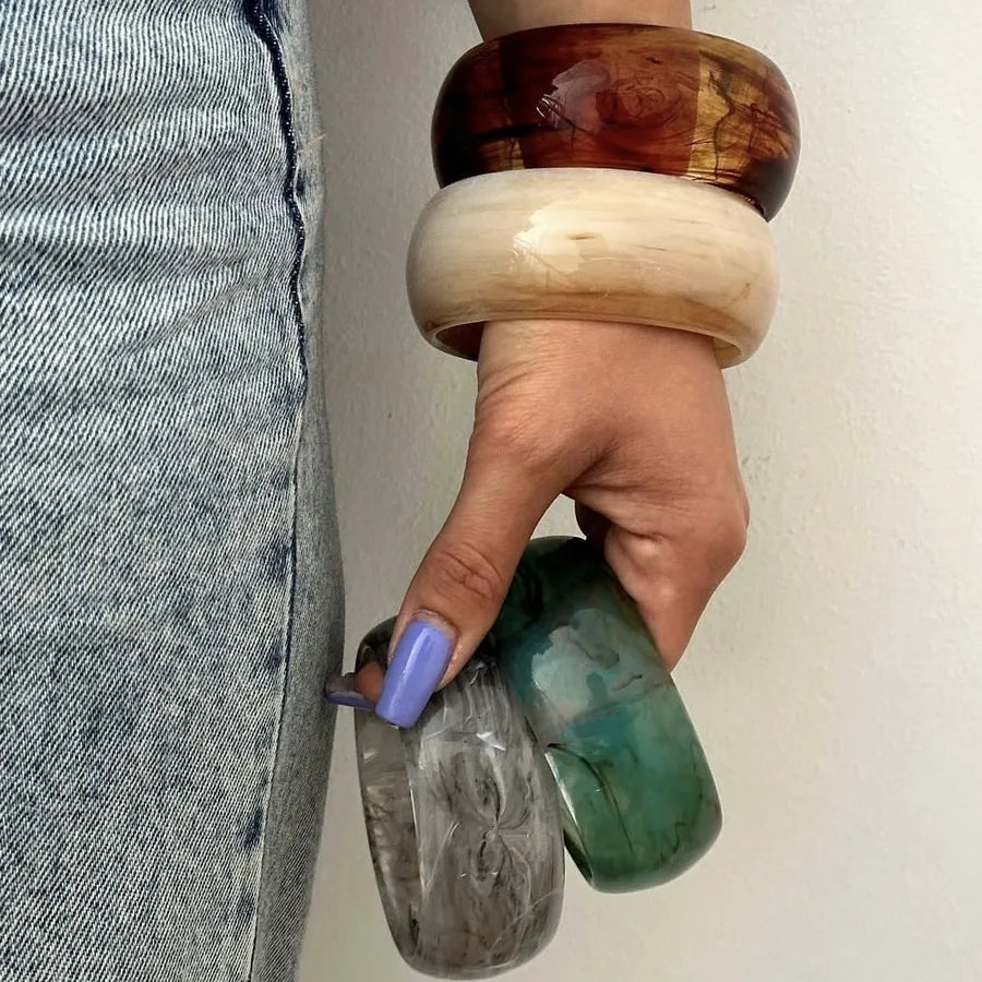 SwirlPop chunky marbled resin bangle collection – bold retro accessories from Layers Store UK